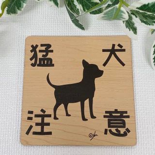 猛犬注意サインプレート（チワワ②）木目調アクリルプレート(店舗用品)