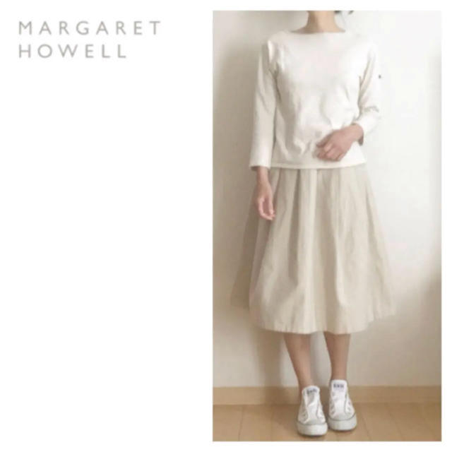 MARGARET HOWELL(マーガレットハウエル)のマーガレットハウエル☆ウール☆フレアスカート☆ベージュ☆エムエイチエル☆ レディースのスカート(ひざ丈スカート)の商品写真