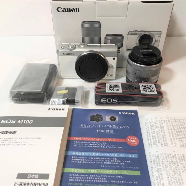 Canon(キヤノン)のキャノン カメラ 新品 Canon EOS M100 レンズキット ホワイト スマホ/家電/カメラのカメラ(ミラーレス一眼)の商品写真