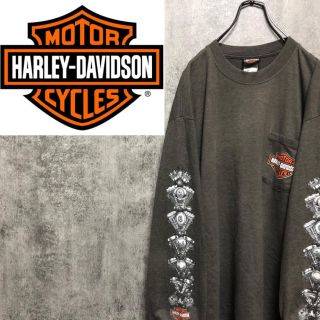 ハーレーダビッドソン(Harley Davidson)の【激レア】ハーレーダビッドソン☆USA製ビッグロゴサイドプリントポケットロンT(Tシャツ/カットソー(七分/長袖))