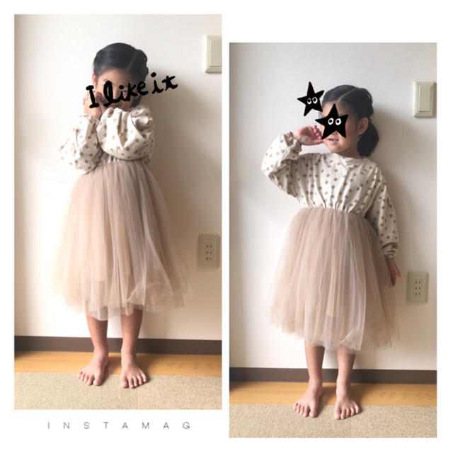 ★sale★【新品】130cm ドット×ふわふわチュールのワンピース キッズ/ベビー/マタニティのキッズ服女の子用(90cm~)(ワンピース)の商品写真