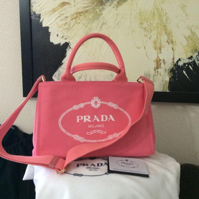 公式売れ筋 正規品 ピンク キャンバス ハンドバッグ カナパ プラダ PRADA トートバッグ