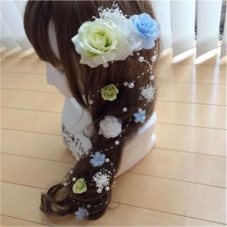 ヘッドドレス♡ラプンツェル髪飾り 薄い緑♡水色♡白♡かすみ草(ヘッドドレス/ドレス)