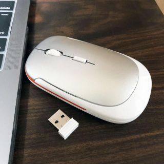 ワイヤレス デザインマウス 銀白＆レッドライン(PC周辺機器)
