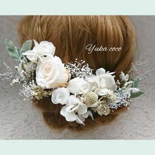 ドライフラワー ヘッドドレス 髪飾り❁¨̮White green