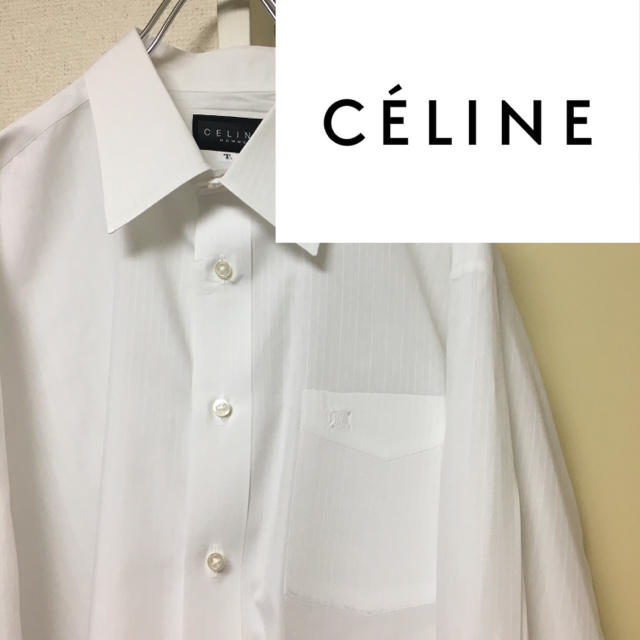 CELINEセリーヌ ドレスシャツブロードシャツ 白シャツ ロゴ刺繍 バッグ財布 | フリマアプリ ラクマ