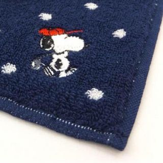 スヌーピー(SNOOPY)の【新品未使用】 スヌーピー タオル ハンカチ ネイビー ドット SNOOPY 紺(ハンカチ)