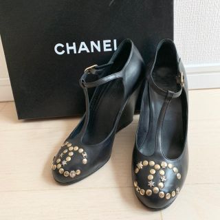 シャネル(CHANEL)の✨seaさん専用✨CHANELロゴパンプス黒スタッズ38(ハイヒール/パンプス)