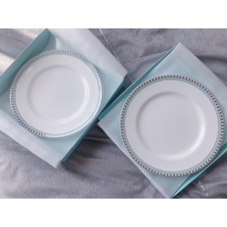 ティファニー(Tiffany & Co.)のTiffany & CO. プラチナ ブルー バンド プレート2枚セット(食器)