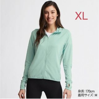 ユニクロ(UNIQLO)のユニクロ WOMEN エアリズム UVカットメッシュパーカ XL／グリーン 新品(パーカー)