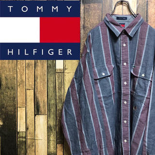 トミーヒルフィガー(TOMMY HILFIGER)の【激レア】トミーヒルフィガー☆オールド刺繍ロゴストライプシャツ 90s(シャツ)
