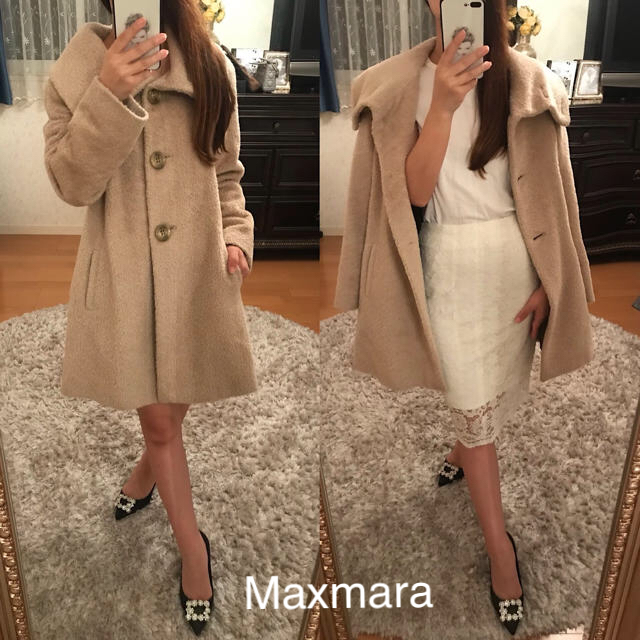 美品maxmara2way襟ロングコート40ヴァージンウールアルパカ
