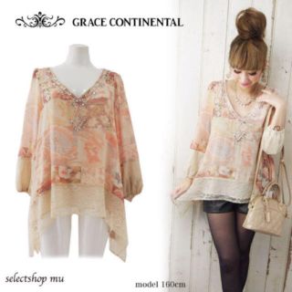 グレースコンチネンタル(GRACE CONTINENTAL)のGRACE CONTINENTAL／パッチワークレーストップス(カットソー(長袖/七分))