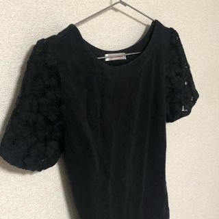 袖レースTシャツ トップス ブラック(カットソー(半袖/袖なし))