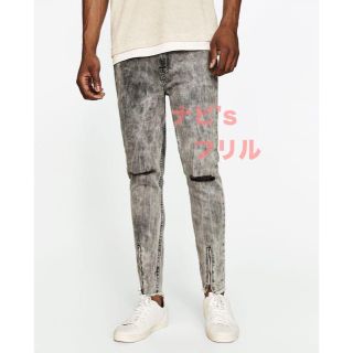 ザラ(ZARA)の新品 完売 ZARA MAN カットオフ ジッパー加工 ダメージ スキニー(デニム/ジーンズ)