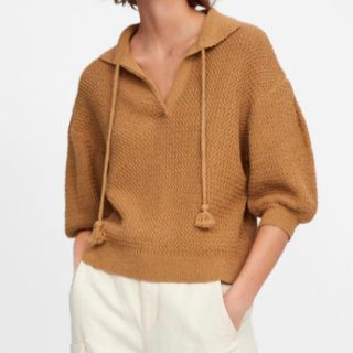 ザラ(ZARA)のZARA ブラウン ショート丈 パフスリーブニット M 新品未使用(ニット/セーター)