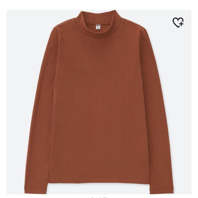 UNIQLO(ユニクロ)のUNIQLO リブハイネックＴ ブラウン Sサイズ レディースのトップス(Tシャツ(長袖/七分))の商品写真