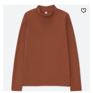 ユニクロ(UNIQLO)のUNIQLO リブハイネックＴ ブラウン Sサイズ(Tシャツ(長袖/七分))