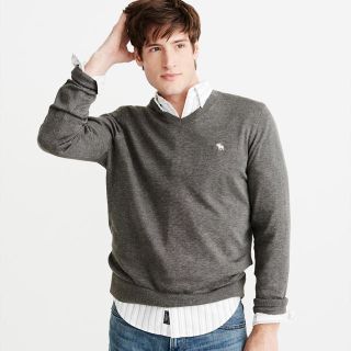 アバクロンビーアンドフィッチ(Abercrombie&Fitch)の☆アバクロ メンズワンポイントＶネックニット☆Ｍ(ニット/セーター)