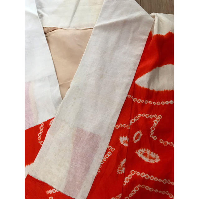 オレンジ絞り長襦袢、白半襟 レディースの水着/浴衣(着物)の商品写真