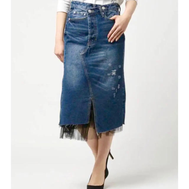 ☆サオ☆様専用！最終お値下げ！チュール付き リメイク風デニムスカート レディースのスカート(ロングスカート)の商品写真