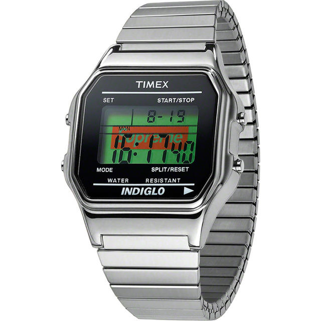 supreme timex digital watch silver