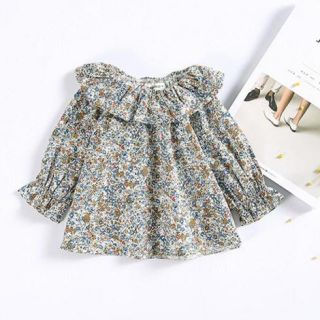 プチバトー(PETIT BATEAU)の♡ベビー長袖リバティフリルブラウス♡女の子約70cm♡新品未使用♡(ブラウス)