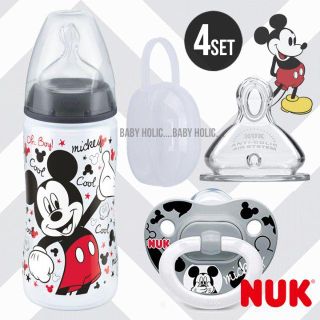 ピジョン(Pigeon)の【海外限定4点SET★】NUK ミッキー哺乳瓶/替え乳首/おしゃぶり/ケース(哺乳ビン)