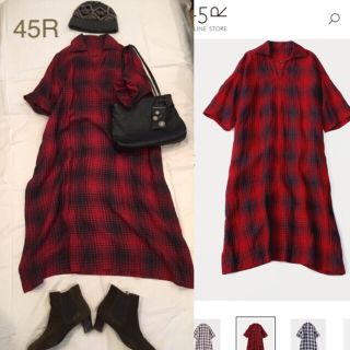 でしょうか 45R - 45R リネンのバッファローチェック馬比古ドレス 0 麻