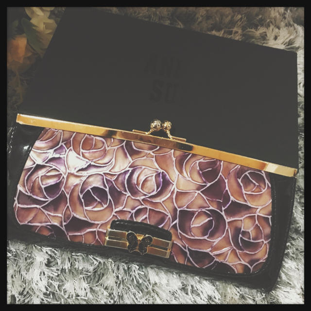 ファッション小物【ANNA SUI】長財布 箱付き パープル薔薇柄  Wallet