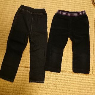 ユニクロ(UNIQLO)の110 美品 黒 スキニー 長ズボン デニム & コーデュロイ (パンツ/スパッツ)