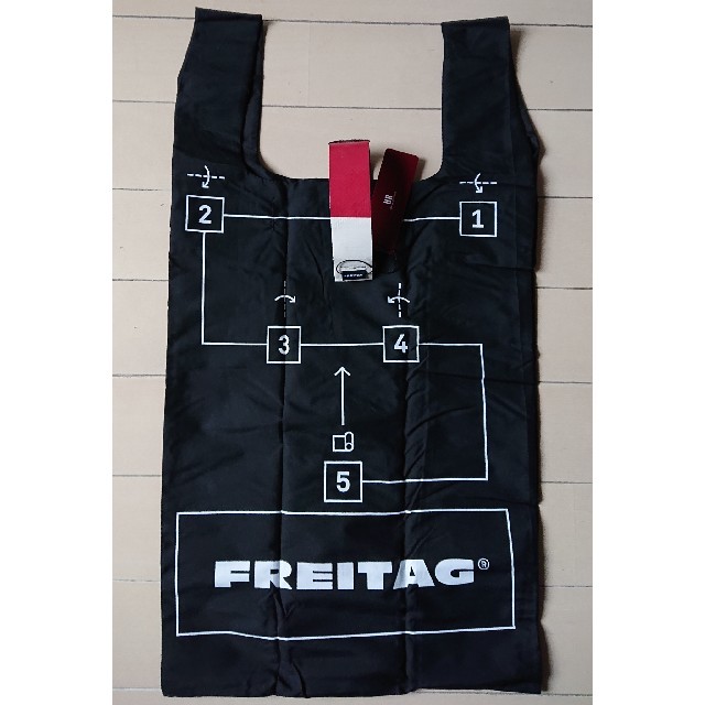 人気上昇ブランド FREITAG フライターグ◆エコバッグ 黒 留め革赤白◆新品