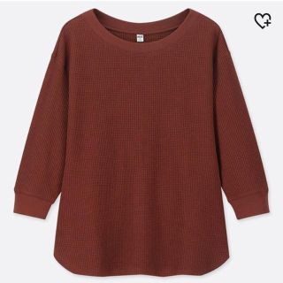 ユニクロ(UNIQLO)の新品 ユニクロ ワッフルクルーネックT 七分袖 ブラウン Mサイズ 大人気完売(カットソー(長袖/七分))