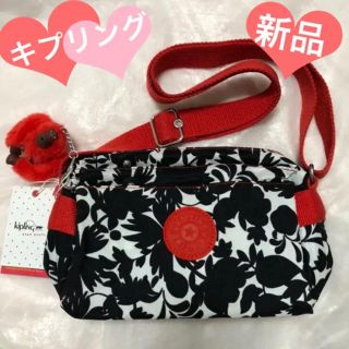 キプリング(kipling)の新品 タグ付き キプリング  ショルダーバッグ ボタニカル ブラック×ホワイト(ショルダーバッグ)