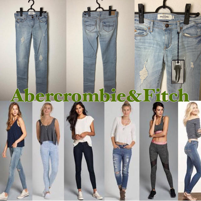 Abercrombie&Fitch(アバクロンビーアンドフィッチ)の【注目の品】アバクロ ダメージスキニーデニム 14S ガールズサイズ キッズ/ベビー/マタニティのキッズ服女の子用(90cm~)(パンツ/スパッツ)の商品写真