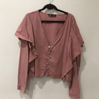 ザラ(ZARA)のZARA ピンク フリル カットソー(カットソー(長袖/七分))