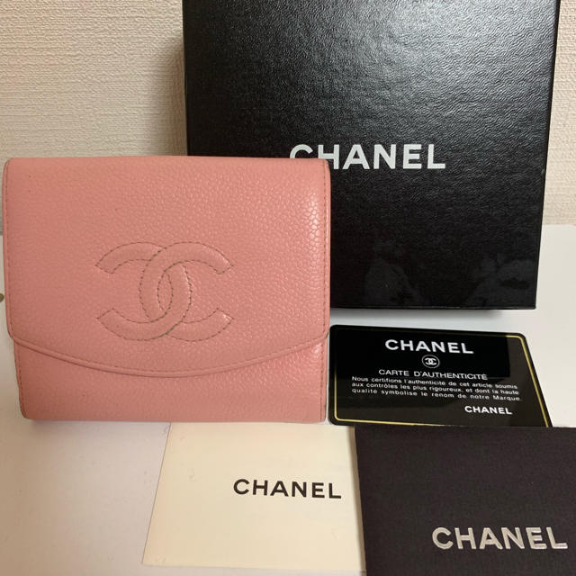 CHANEL シャネル キャビアスキン 二つ折り財布 ピンク