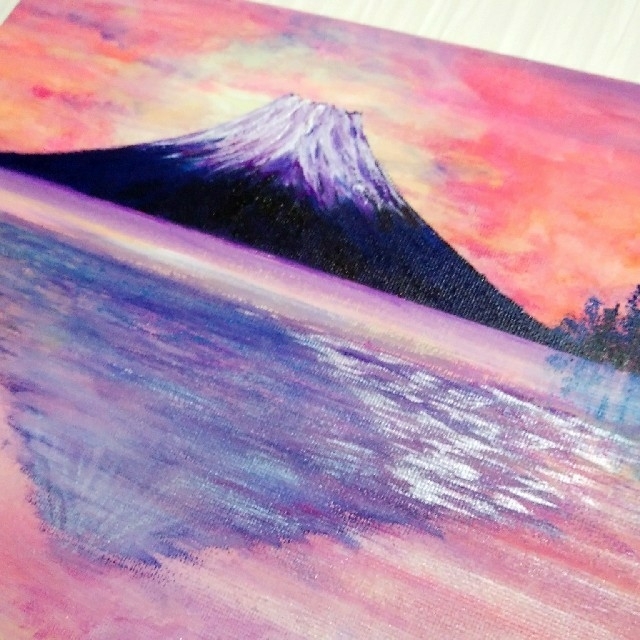 完売 ヒーリング風水絵画*逆さ富士~桃空紫富士~ 金運 邪気払い 完売 ヒーリング風水絵画*逆さ富士~桃空紫富士~ 金運 邪気払い
