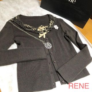 ルネ(René)のSALE   襟元リボンデザインがRENEらしさ溢れるカーディガン 美品(カーディガン)