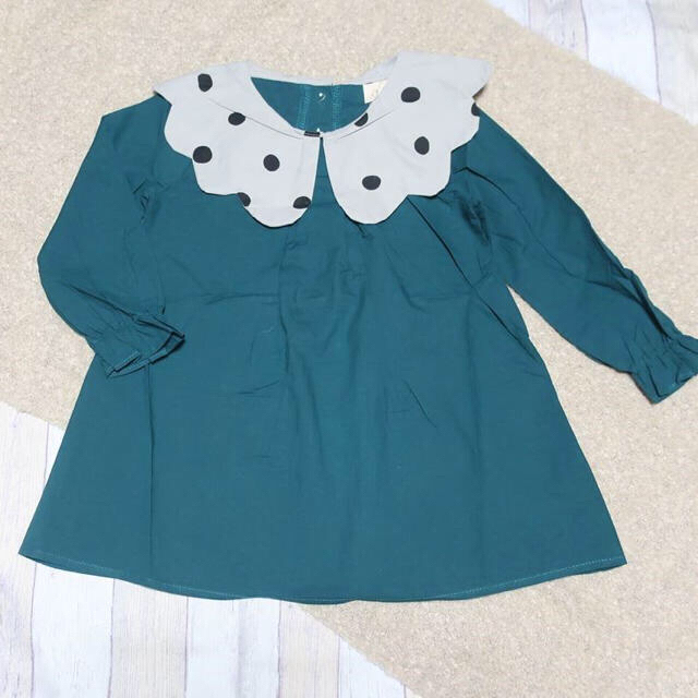 値下【新品】キッズ秋冬*ドットカラーワンピース キッズ/ベビー/マタニティのキッズ服女の子用(90cm~)(ワンピース)の商品写真