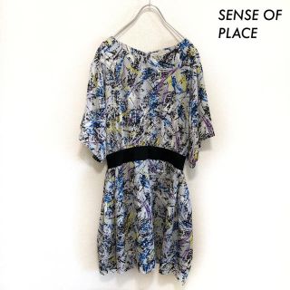 センスオブプレイスバイアーバンリサーチ(SENSE OF PLACE by URBAN RESEARCH)のSENSE OF PLACE センスオブプレイス★プリント総柄 5分袖ワンピース(ひざ丈ワンピース)