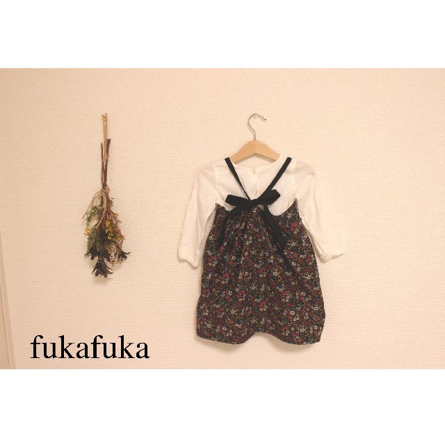 ハンドメイド　花柄コーデュロイ　ワンピース キッズ/ベビー/マタニティのキッズ服女の子用(90cm~)(ワンピース)の商品写真