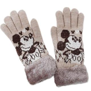 ディズニー(Disney)のDisneyディズニーミッキーマウス手袋 5本指ふわふわもこもこベージュ新品(手袋)