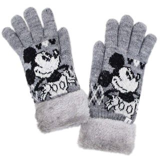 ディズニー(Disney)のDisneyディズニーミッキーマウス手袋 5本指ふわふわもこもこグレー新品(手袋)