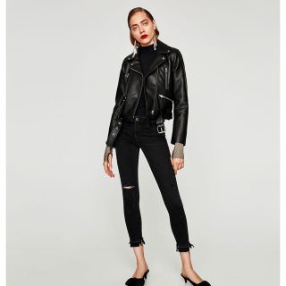 ザラ(ZARA)のzara 本革 レザーライダースジャケット(ライダースジャケット)