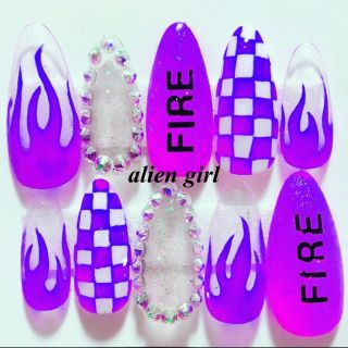 Fireネイルチップ パープル　purple 紫ファイヤー　ファイヤーネイル(つけ爪/ネイルチップ)