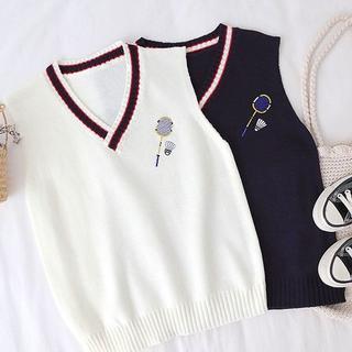 ニット ベスト レディース Vネック トップス セーター 韓国ファッション(ベスト/ジレ)
