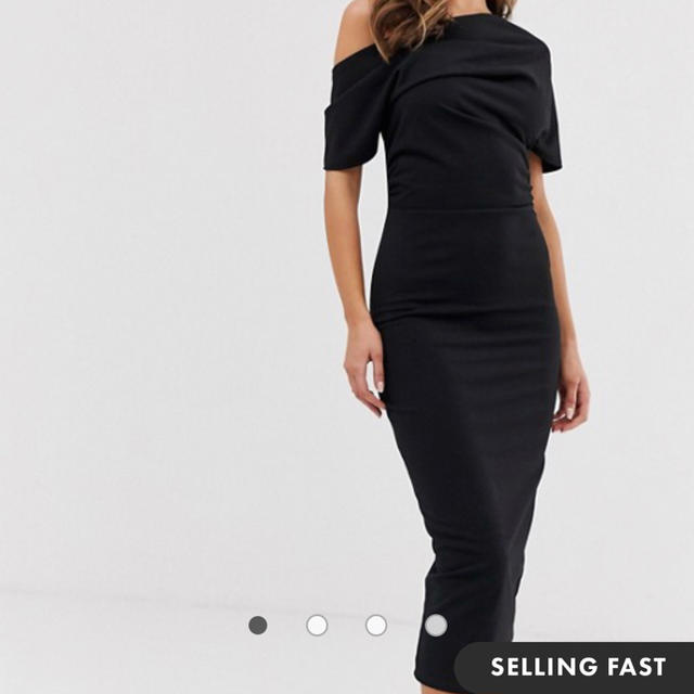 asos(エイソス)のASOSDESIGN pleated shoulder pencil dress レディースのフォーマル/ドレス(ミディアムドレス)の商品写真