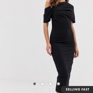 エイソス(asos)のASOSDESIGN pleated shoulder pencil dress(ミディアムドレス)