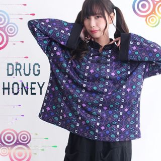 ファンキーフルーツ(FUNKY FRUIT)の【DrugHoney】「繁華街」総柄チャイナブラウス★パープル(シャツ/ブラウス(長袖/七分))